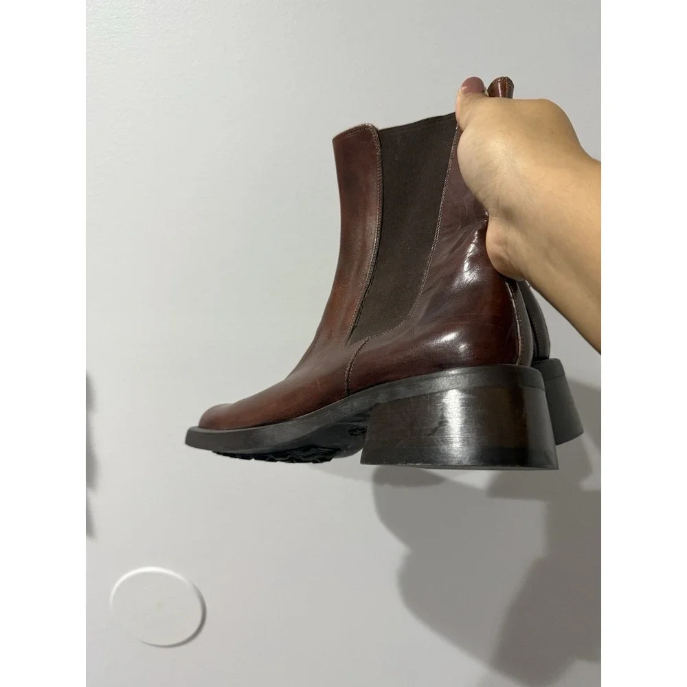 Joan And‎ David Brown Leather Boots Booties Sz 40 Made In Italy Square Toe Y2K